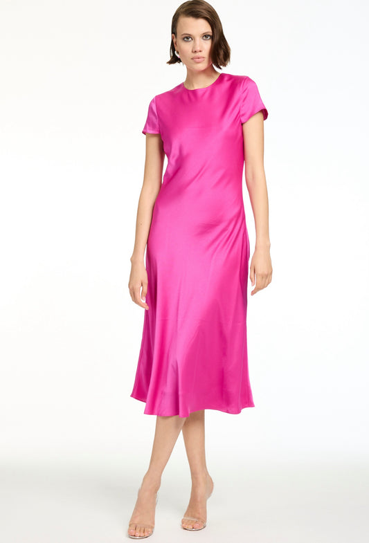 Luciana Short Sleeve Bias Silky Satin Slip Dress