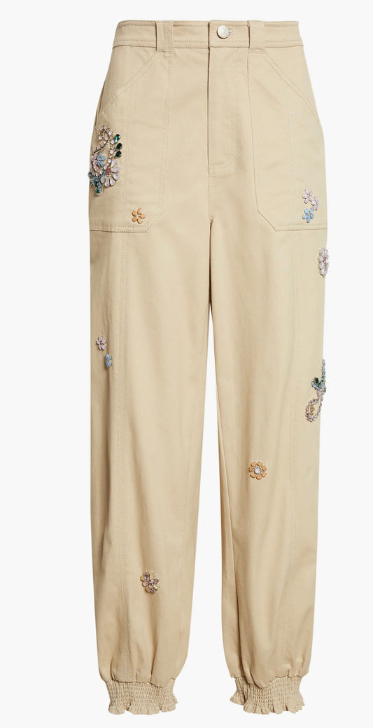 Rhinestone Paisley EMB Fly Front Mavis Pant