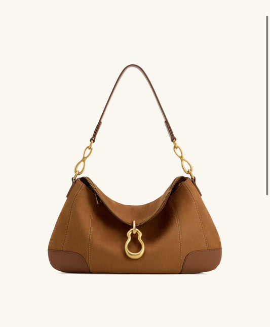 Jayla Faux Suede Metal Pendant Embellishment Shoulder Bag| Brown