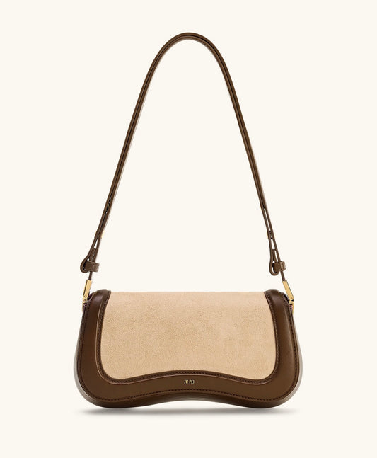Joy Faux Suede Shoulder Bag| Khaki Brown