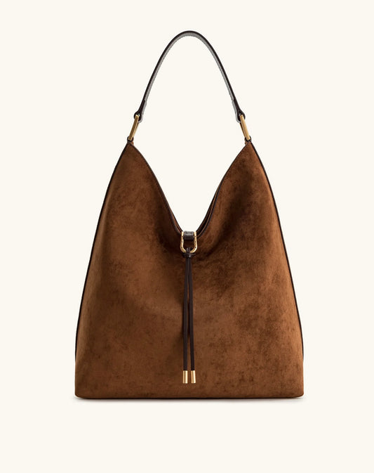 Aria Faux Suede Shoulder Bag| Brown