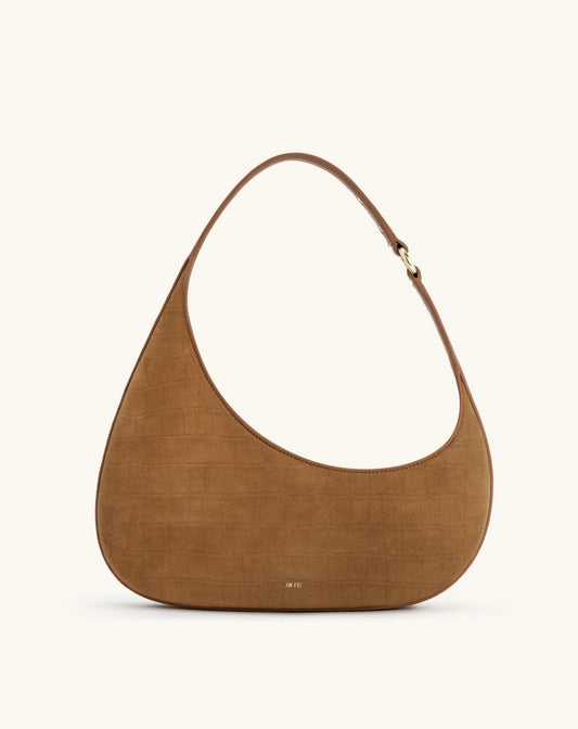 Harlee Faux Suede Embossed Shoulder Bag| Brown