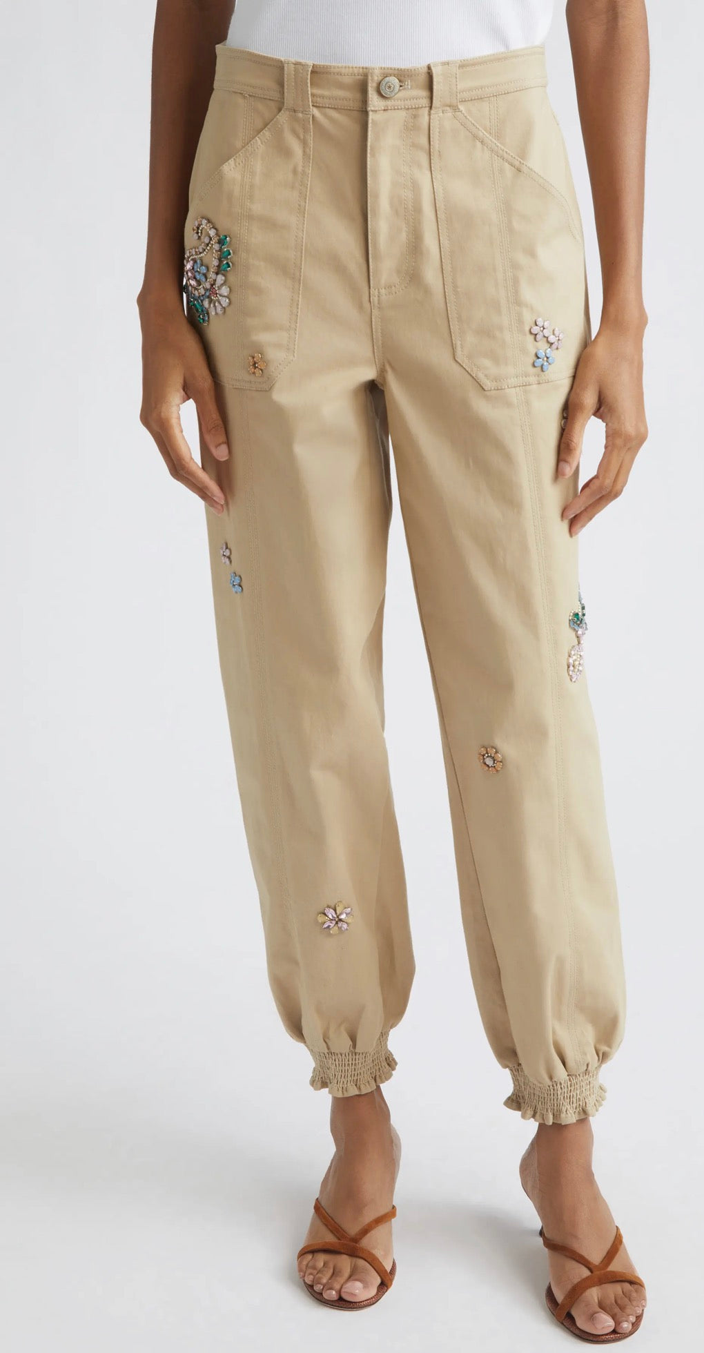 Rhinestone Paisley EMB Fly Front Mavis Pant