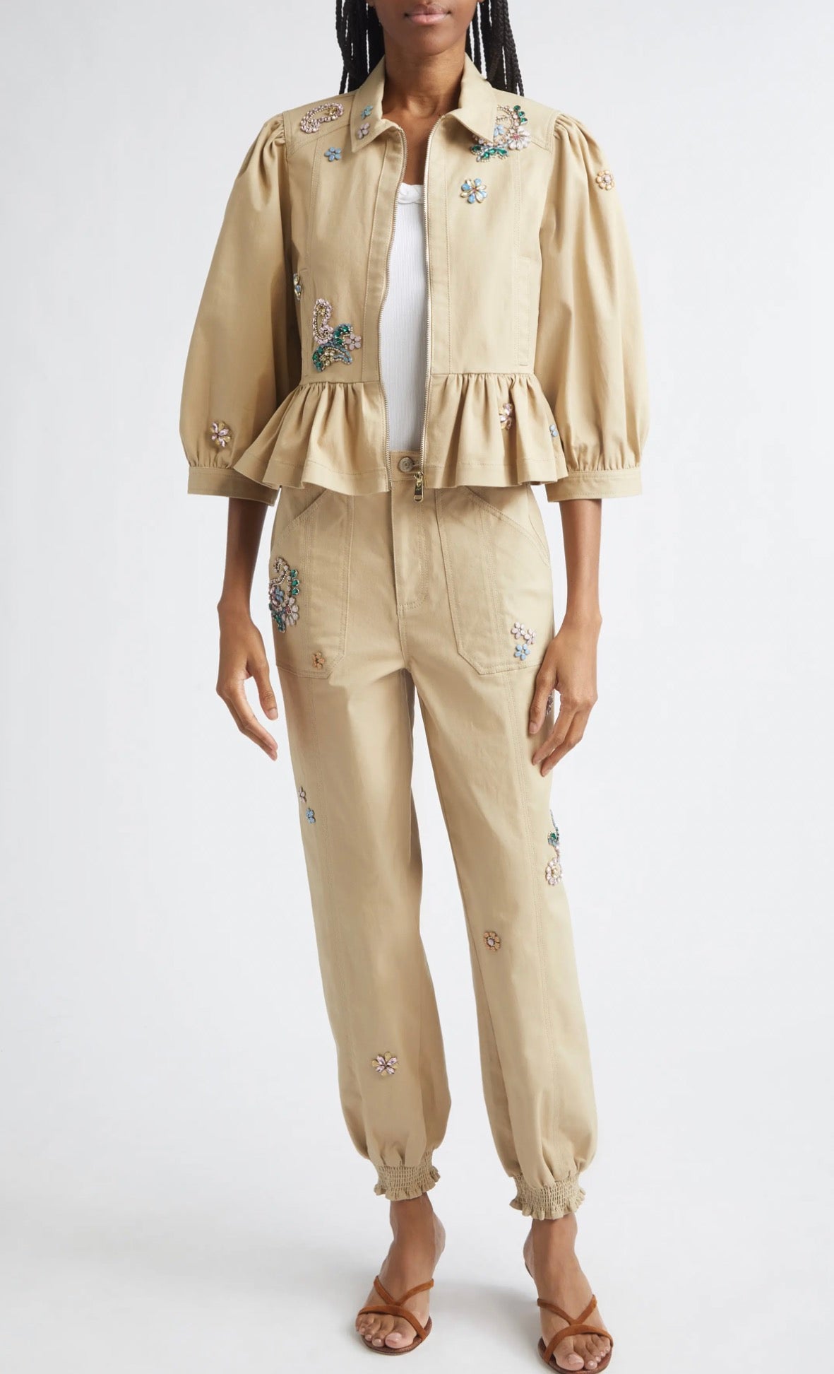 Rhinestone Paisley EMB Fly Front Mavis Pant
