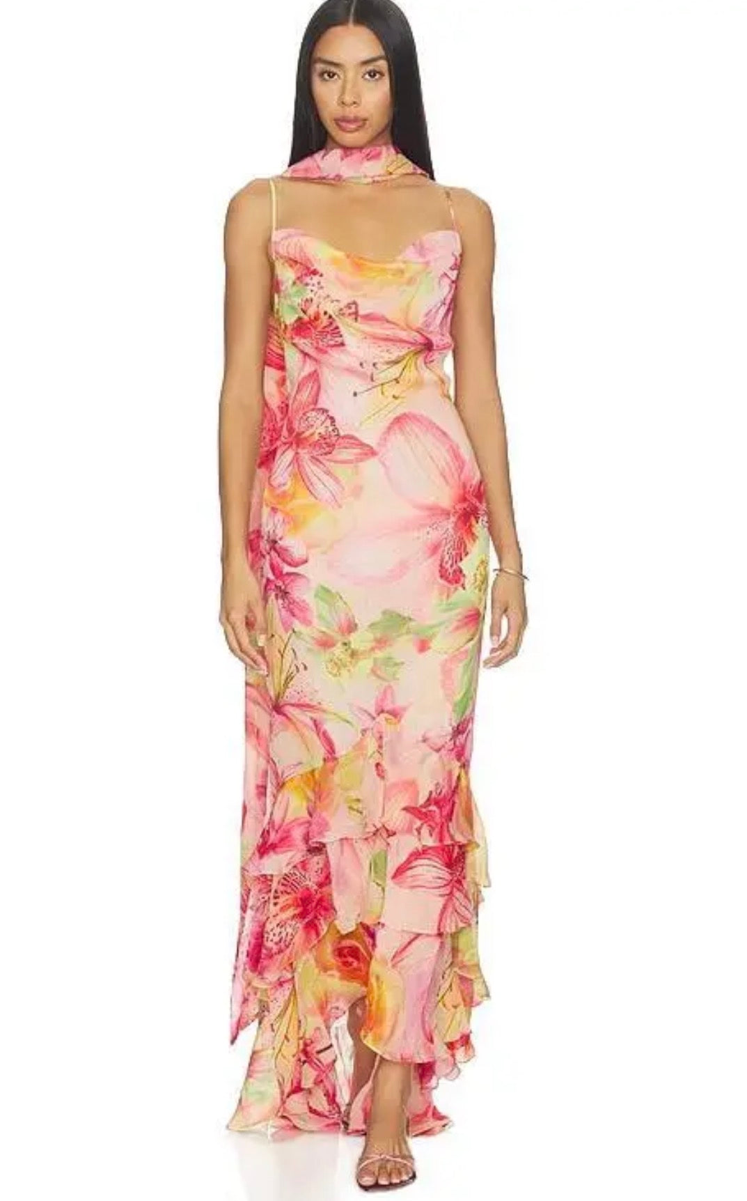 Cowl Maxi Dress with Sash Pink