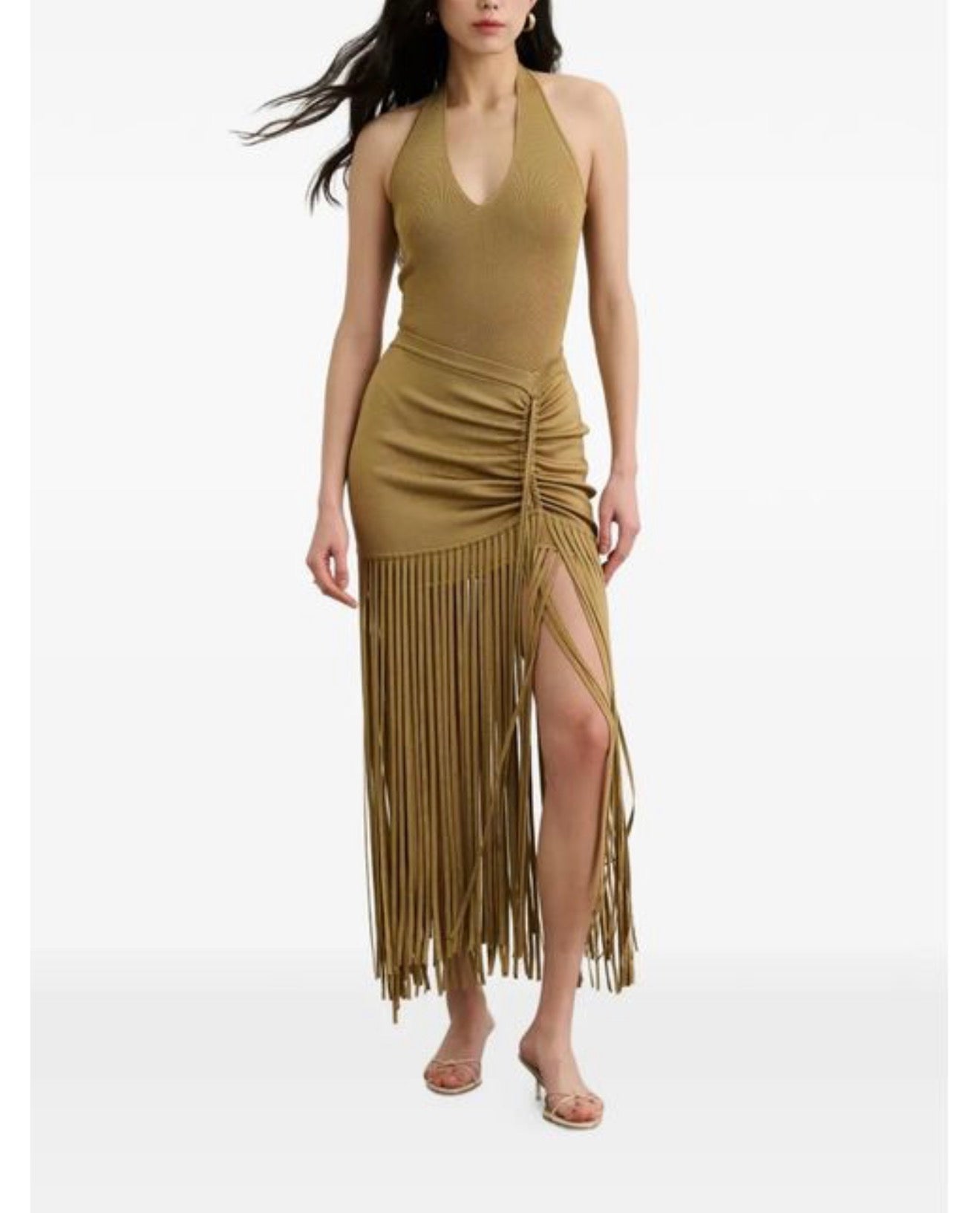 Amalia Ruched Mini Skirt with Fringe