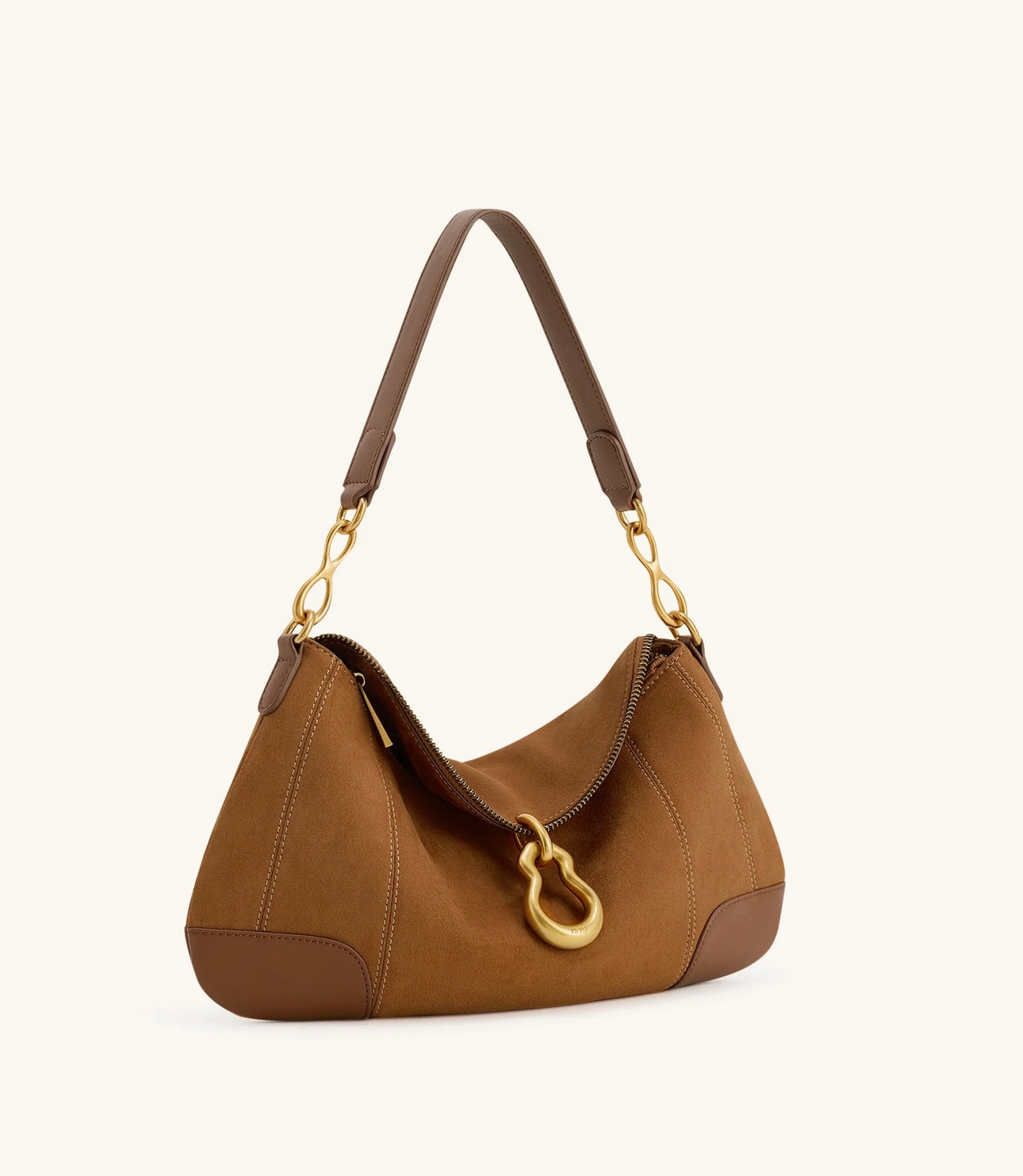 Jayla Faux Suede Metal Pendant Embellishment Shoulder Bag| Brown