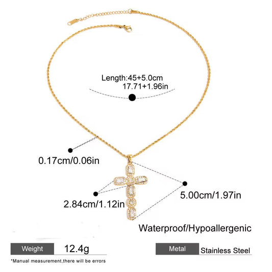 18K Gold Plated Cross Rhinestone Necklace Waterproof Jewelry Hypoallergenic Jewelry
