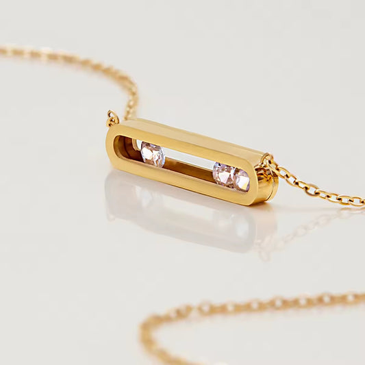 18K Gold Plated Bar With Floating Crystals
