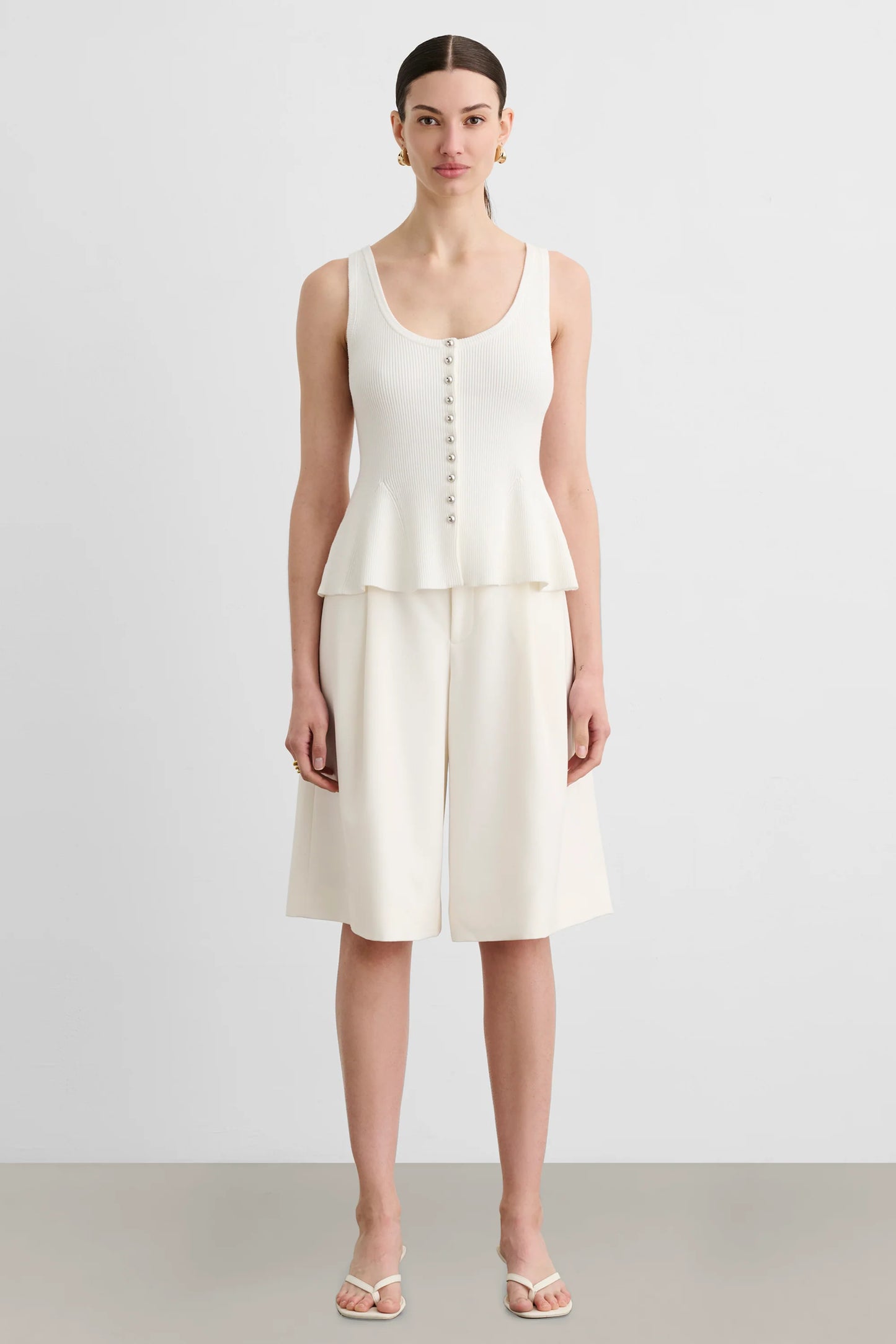 EDEN BUTTON-FRONT FIT AND FLARE TANK