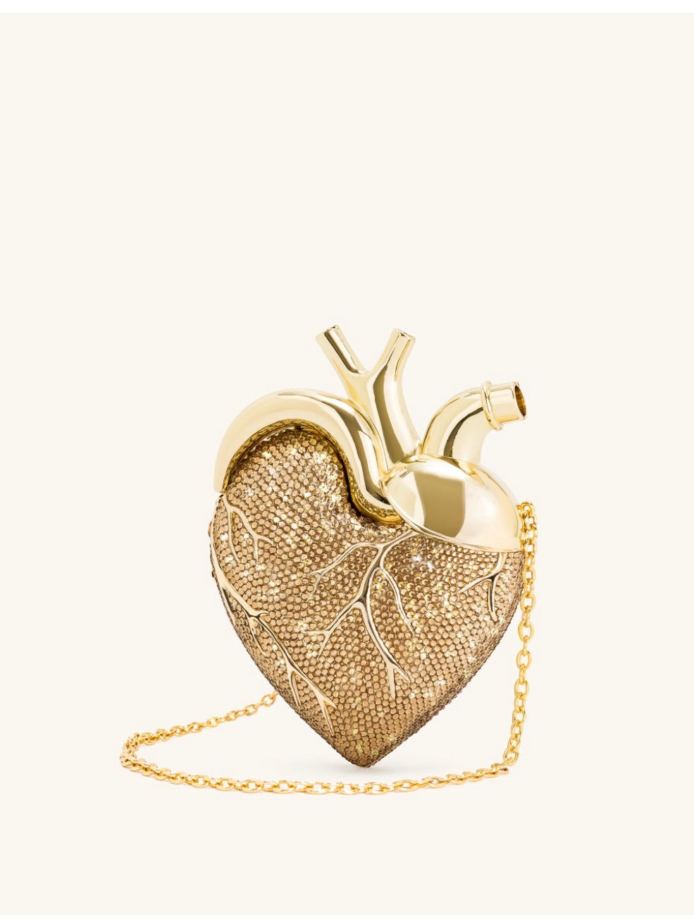 Maren Artificial Crystal Heart Shaped Bag - Gold