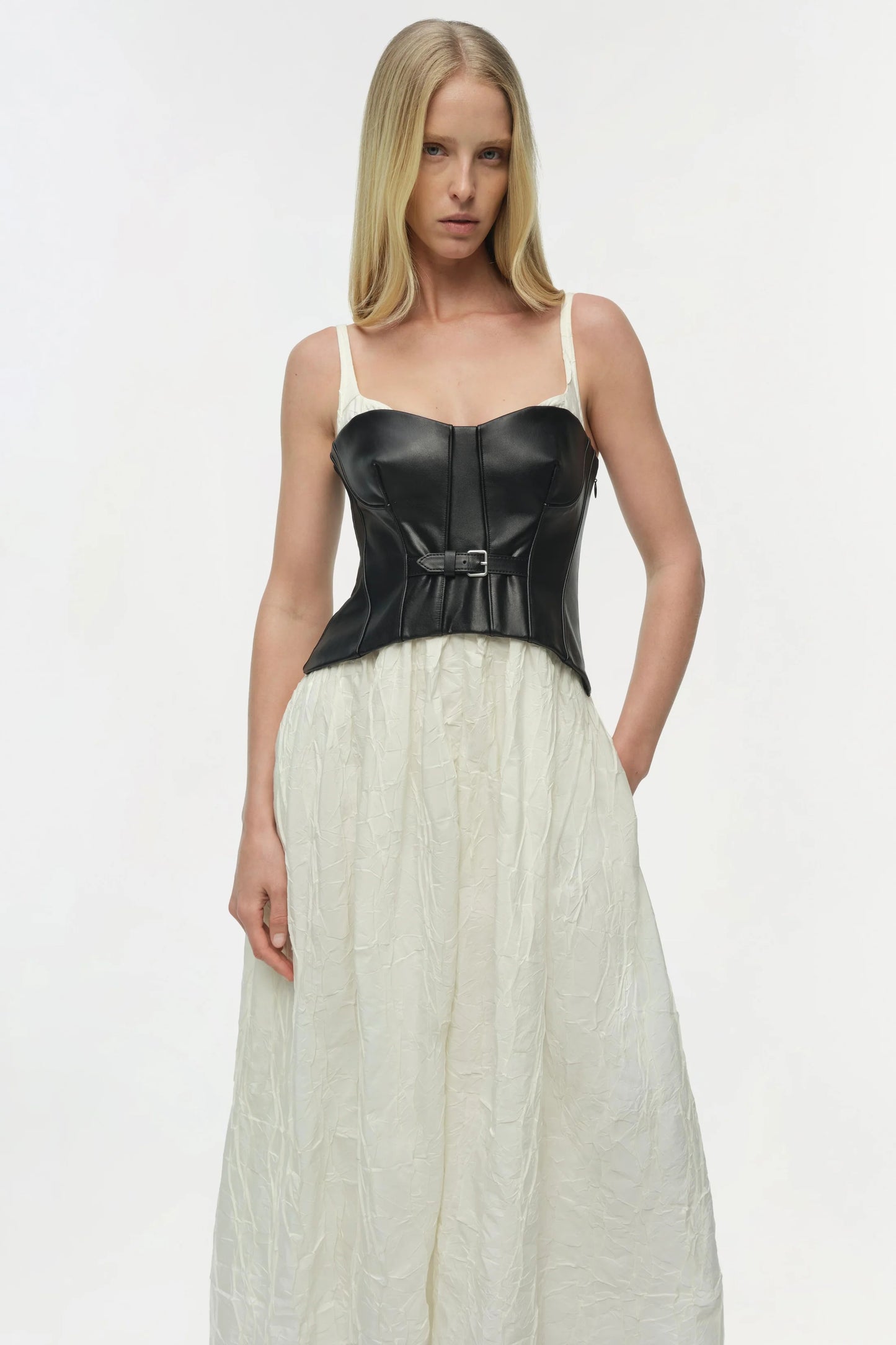 SIMKHAI                                                                     Cortland Belted Bustier Midi Dress