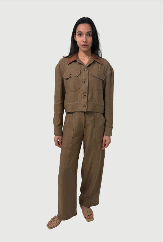 Derby Linen Cropped Utility Jacket