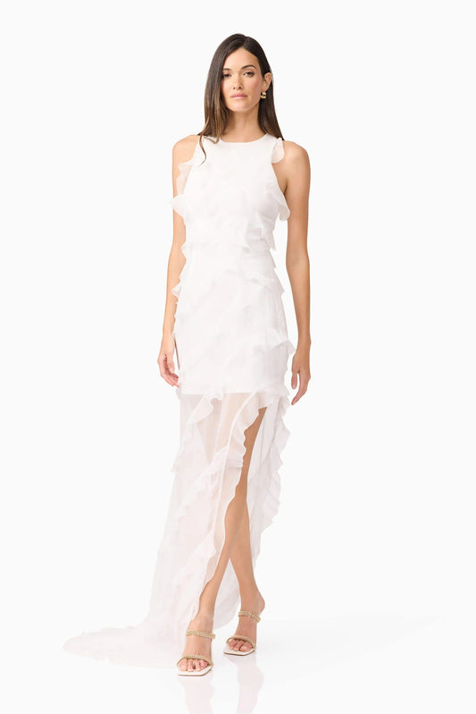 Celeana Textured Sheer Maxi Dress in White - Elliatt
