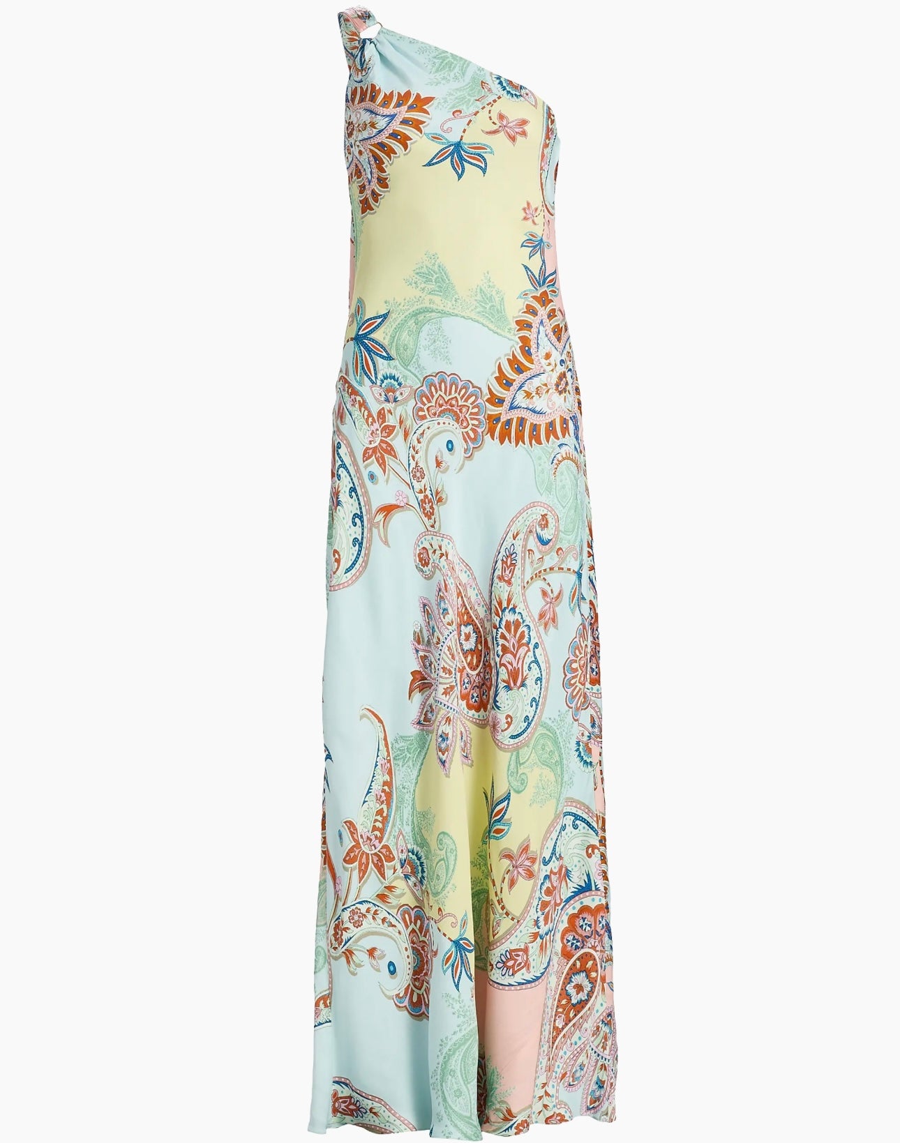 One-Shoulder Sash Paisley Maxi Dress