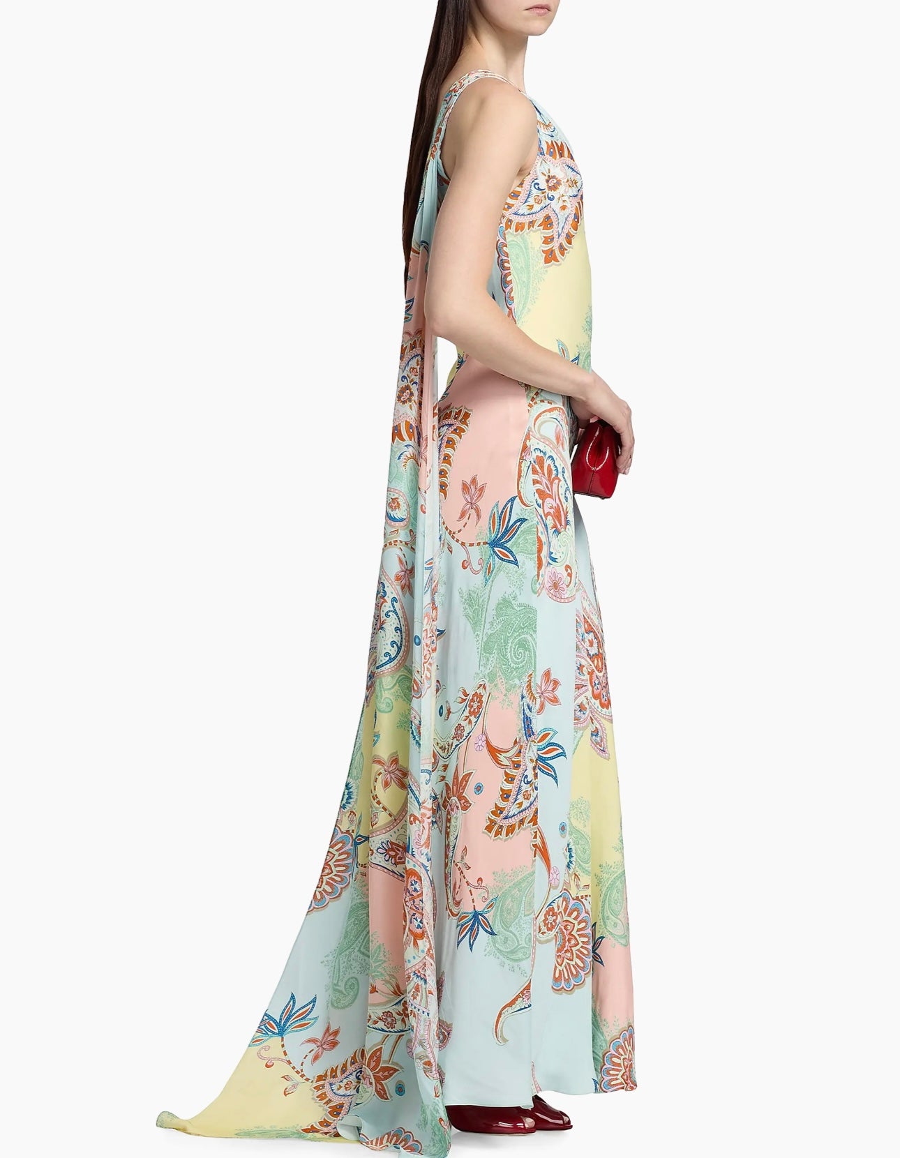 One-Shoulder Sash Paisley Maxi Dress