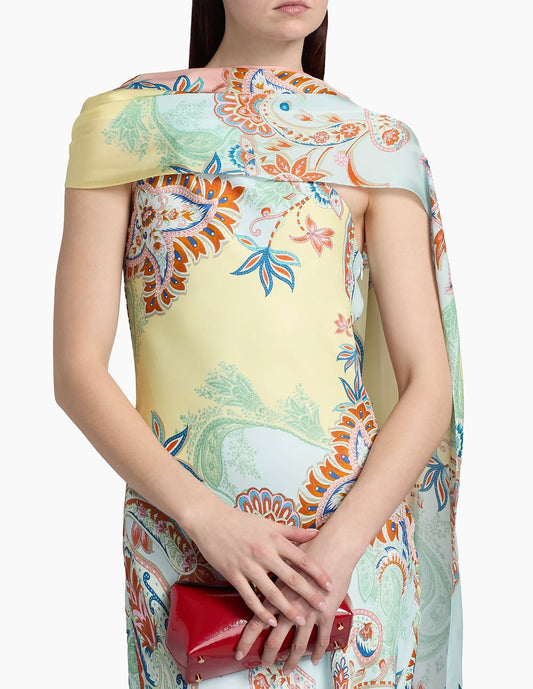 One-Shoulder Sash Paisley Maxi Dress