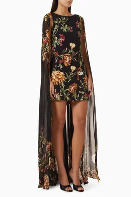 Zara Floral Cape Dress in Crepe