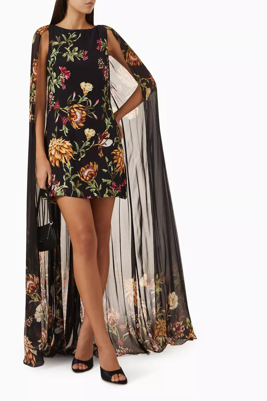 Zara Floral Cape Dress in Crepe