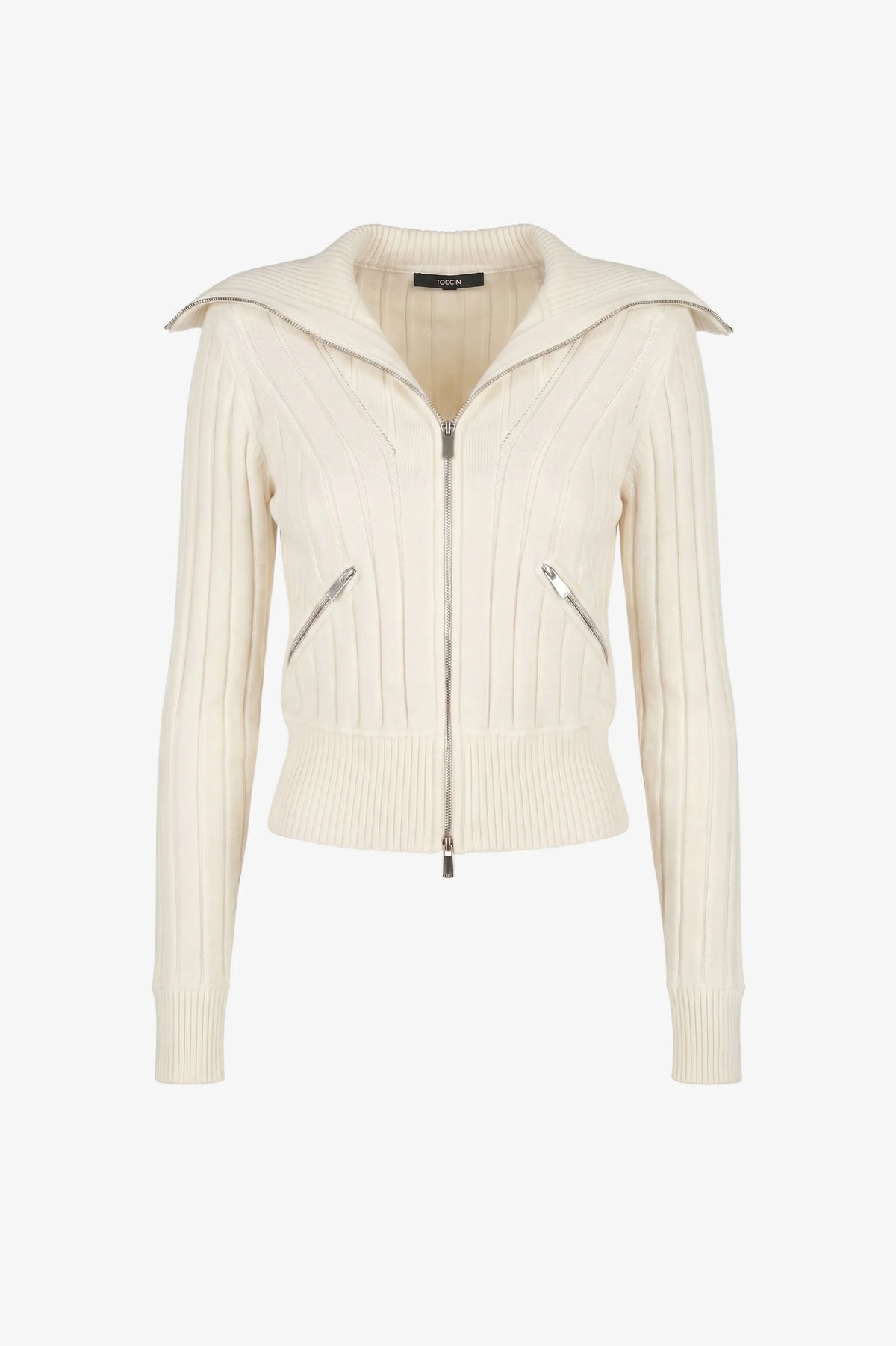 Holly Strong Shoulder Zip Front Sweater