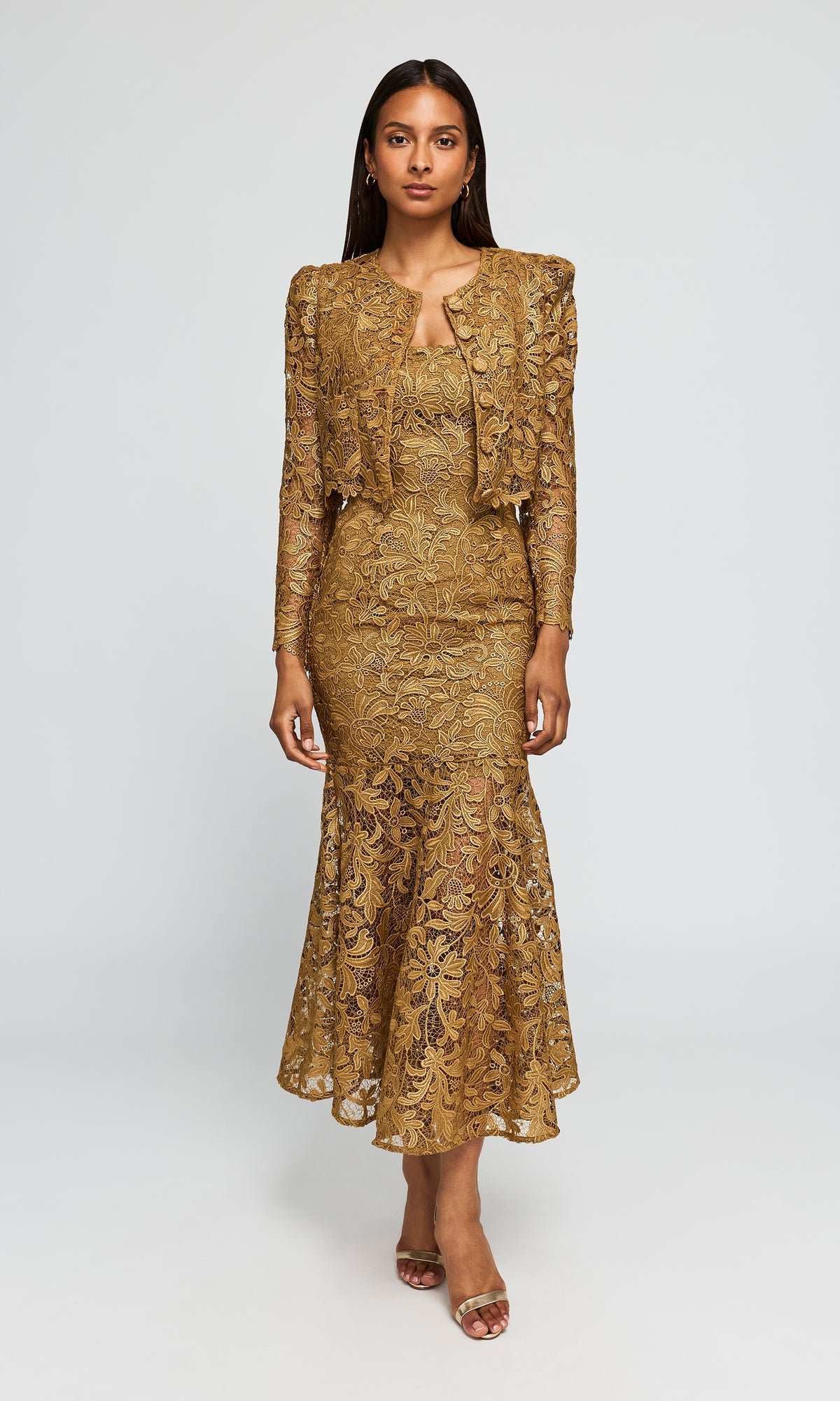 Tia Metallic Guipure Lace Dress