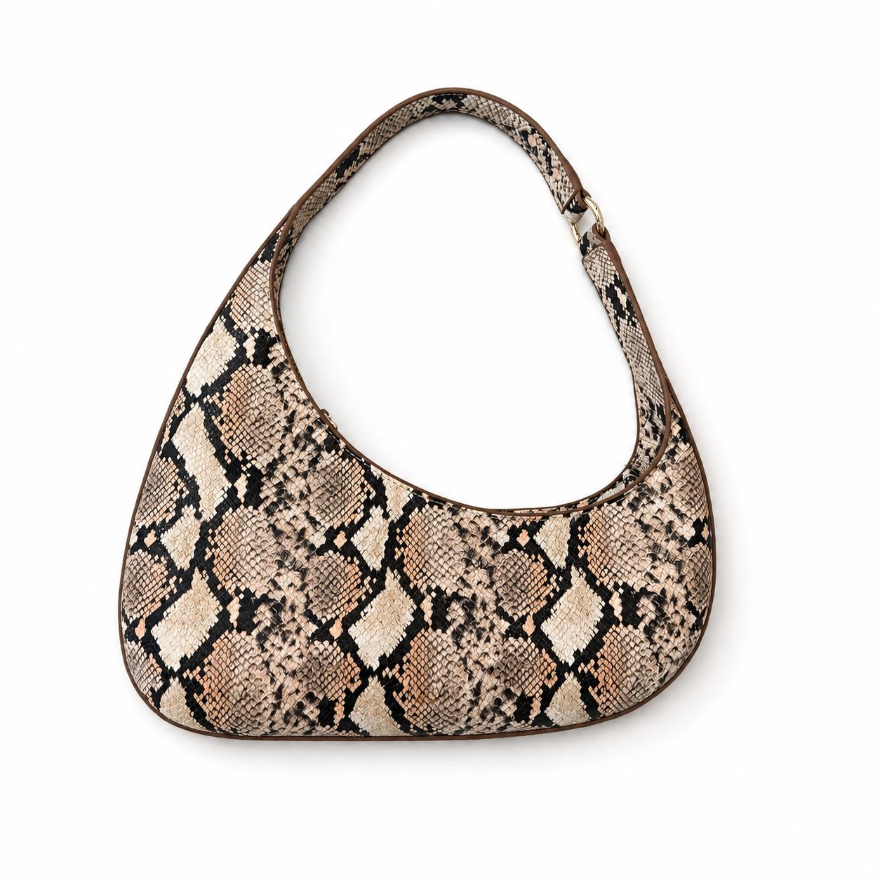 Harlee Snake- Embossed Shoulder Bag| Brown