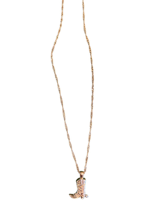 Cowboy Gold Boot Necklace with Crystals