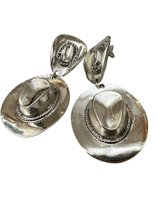 Cowboy Hat Earrings- Silver