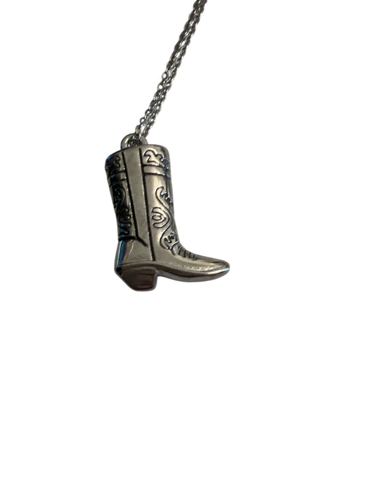 Cowboy Boot Necklace- Silver