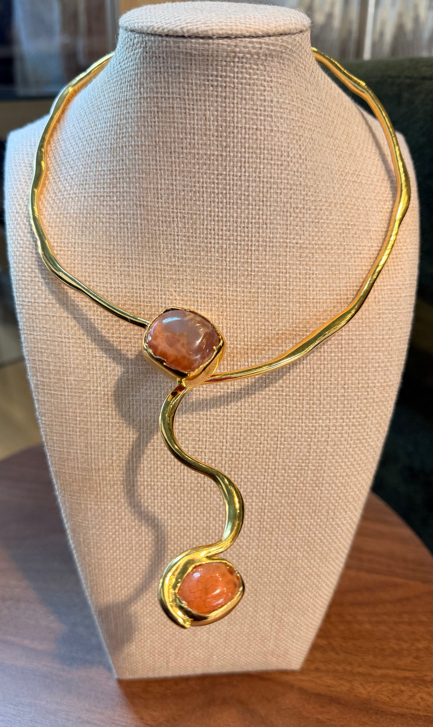 18k Snake Choker With Natural Stone Fire Agate- Zambia