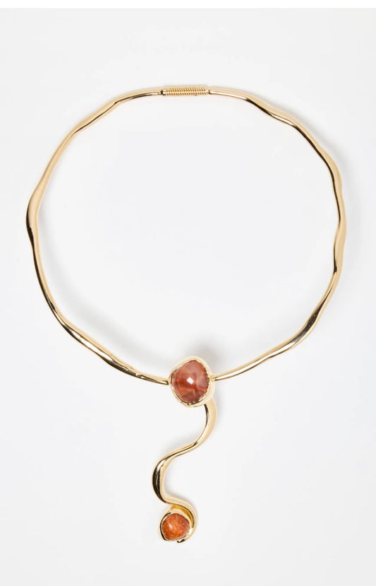 18k Snake Choker With Natural Stone Fire Agate- Zambia