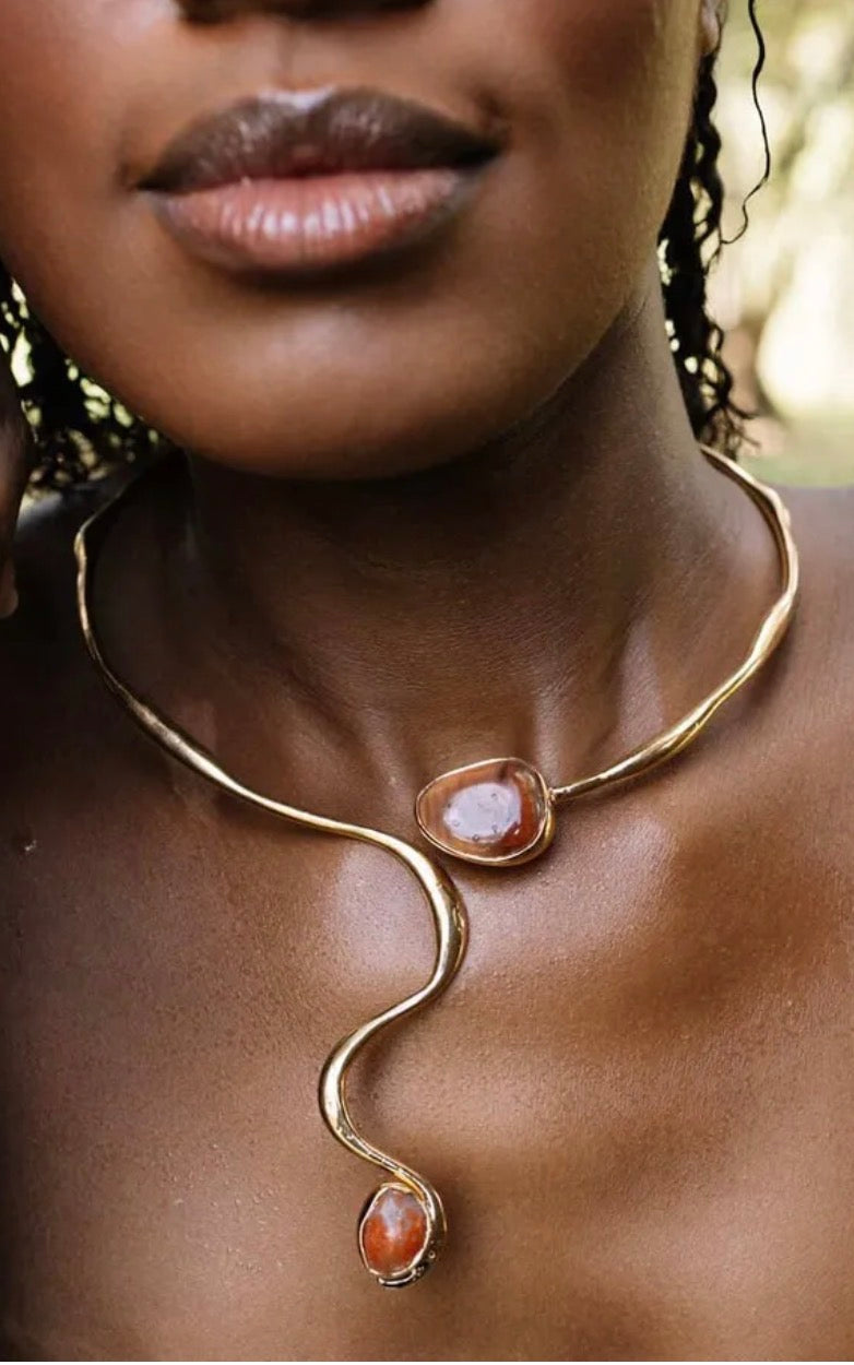 18k Snake Choker With Natural Stone Fire Agate- Zambia