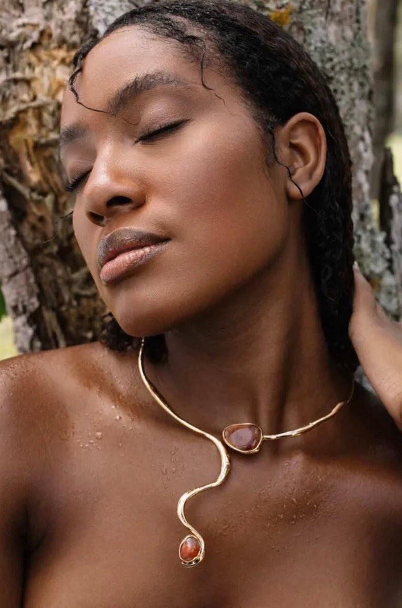 18k Snake Choker With Natural Stone Fire Agate- Zambia