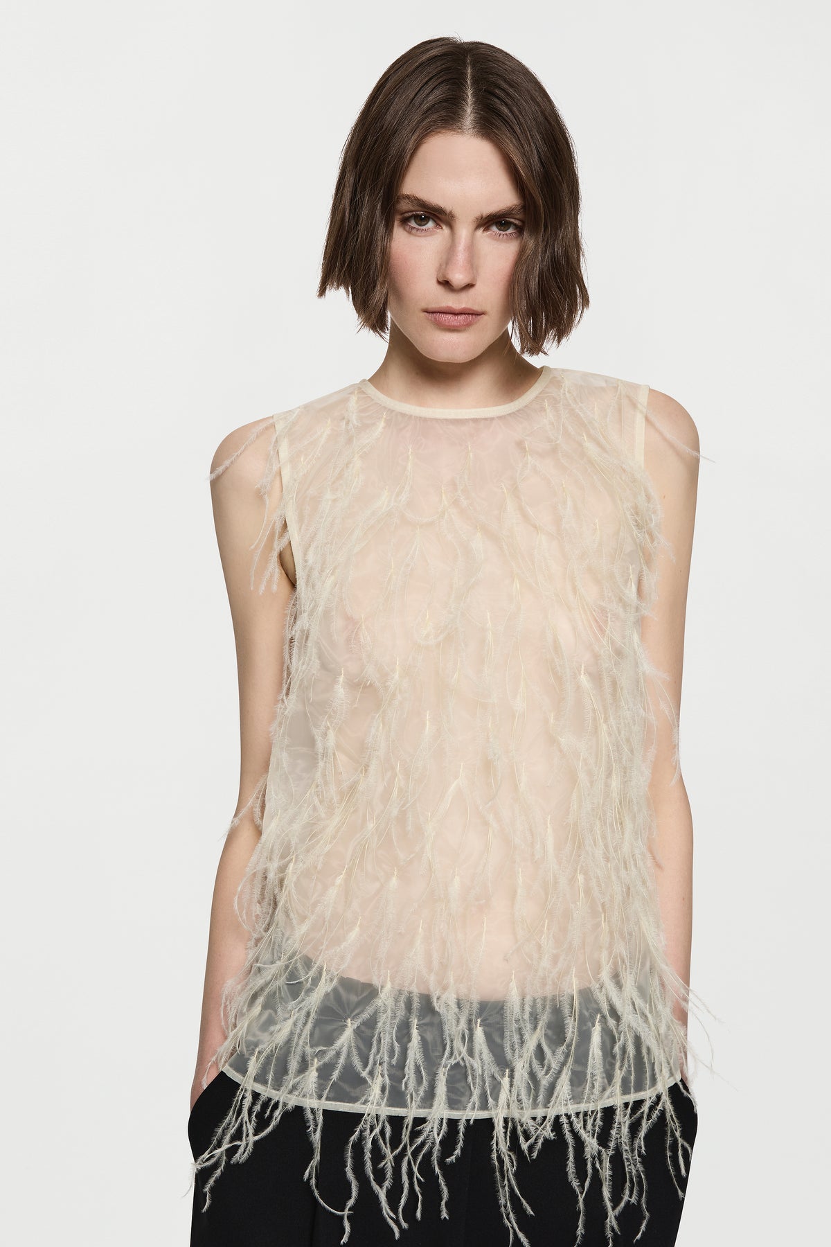Organza Feather Shell Top