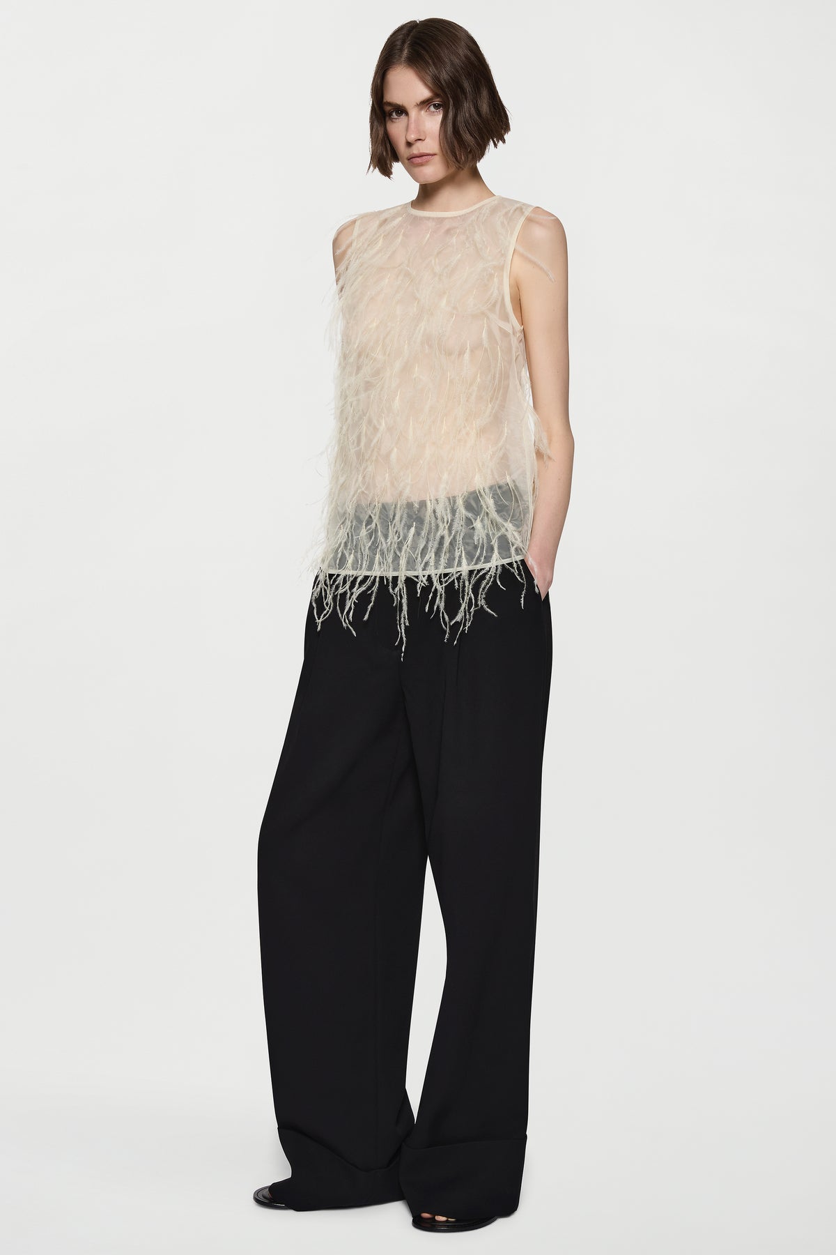 Organza Feather Shell Top