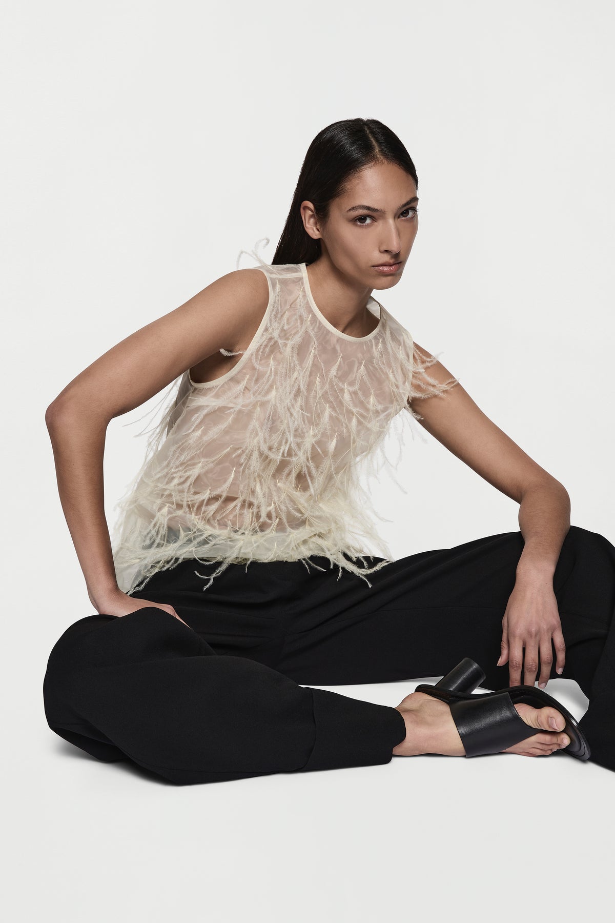 Organza Feather Shell Top