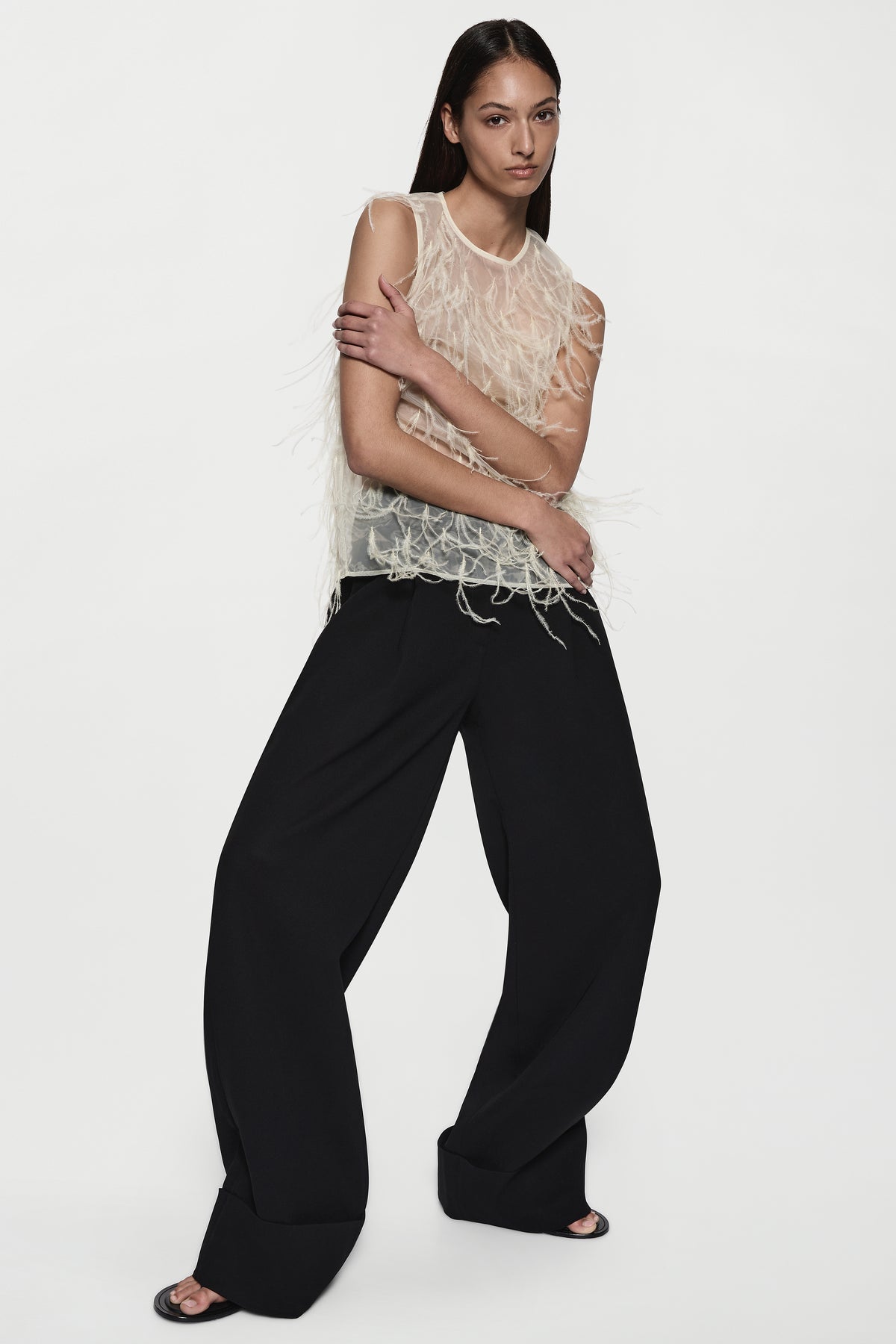 Organza Feather Shell Top