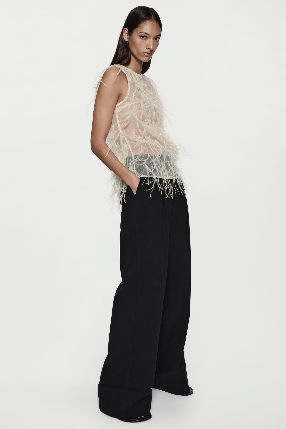 Organza Feather Shell Top
