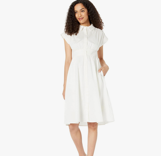 Maggy London Short Sleeve Collard Button Front Summer Dress for Women with Waist Tie and Pleat Details