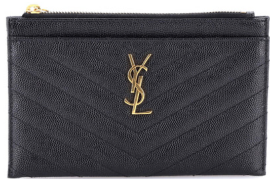 Saint Laurent Classic Monogram Zip Bill Pouch Matelasse Chevron Leather Medium