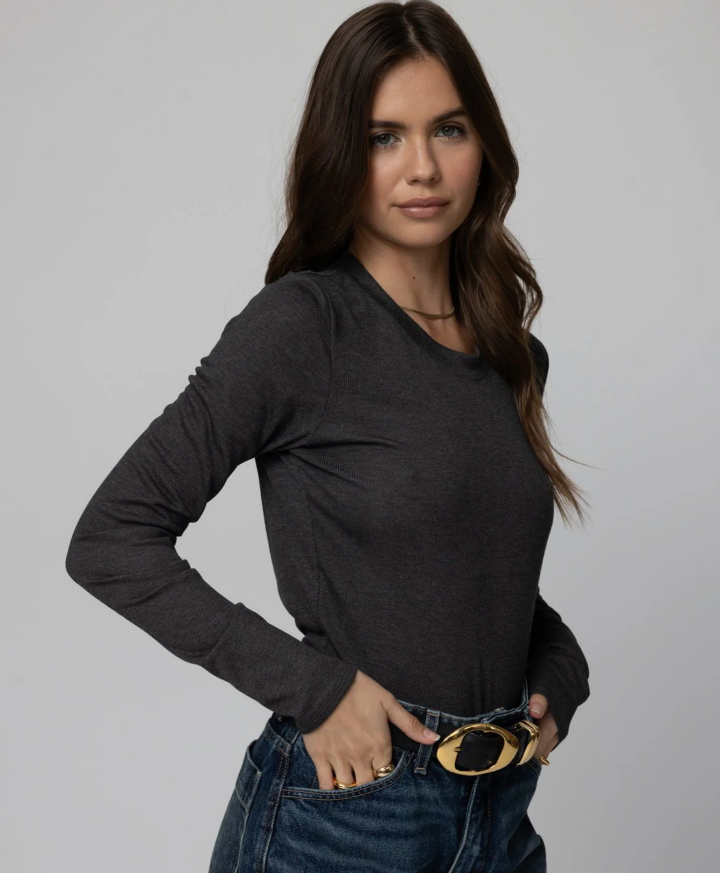 Rib Longsleeve Slim Baby Tee-Stillwater