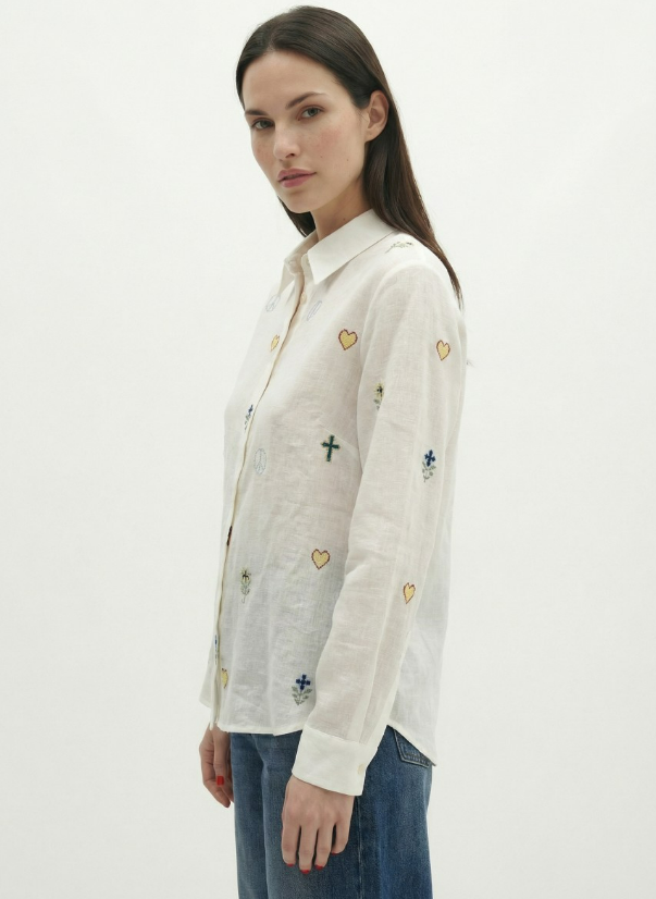 CHEMISE ML BRODERIES COLOREES