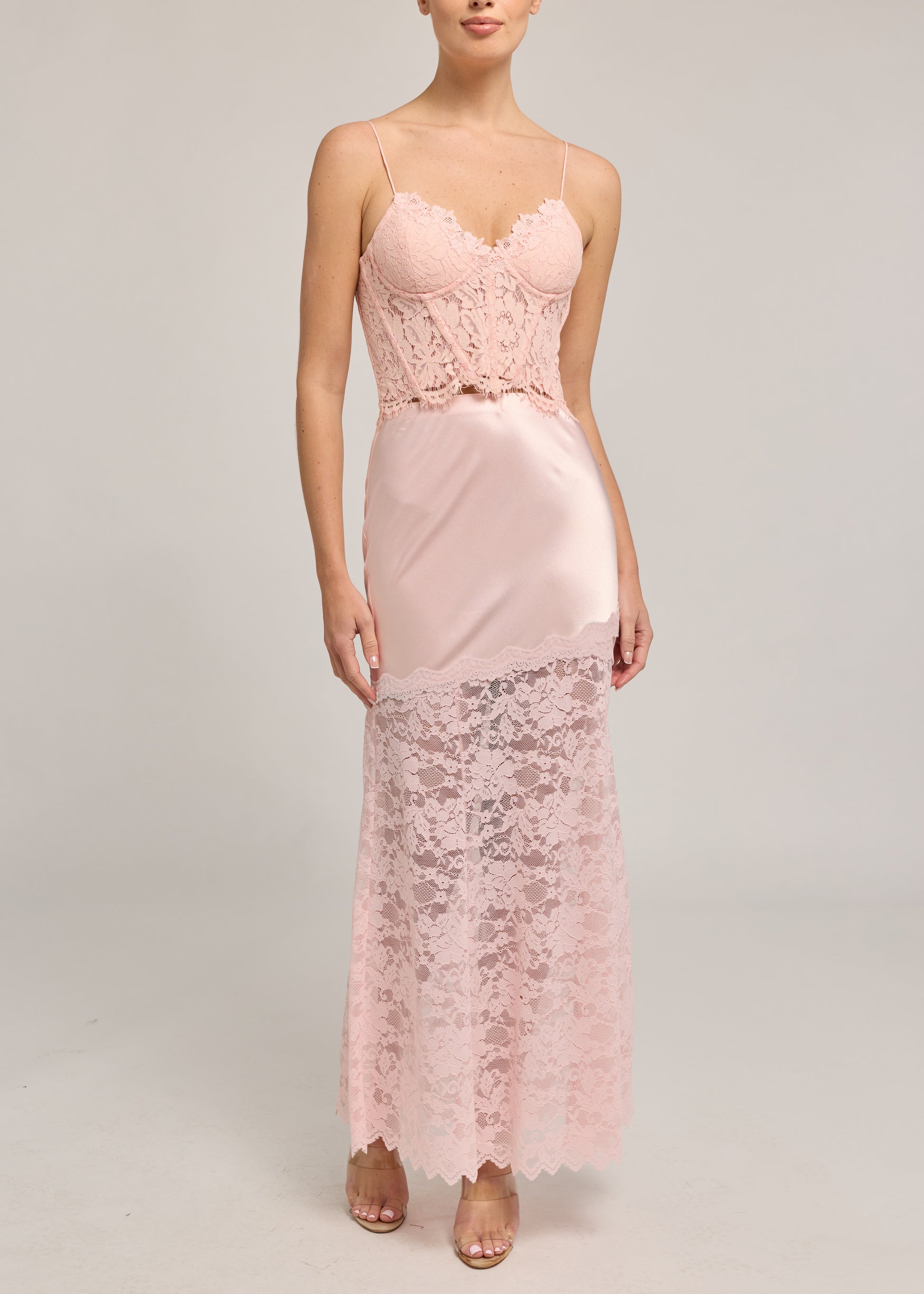 PERRINE LACE COMBO SATIN SKIRT