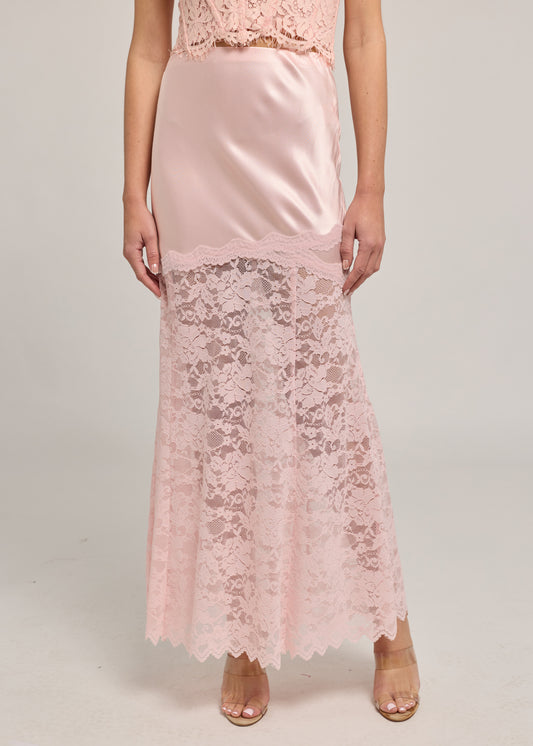 PERRINE LACE COMBO SATIN SKIRT