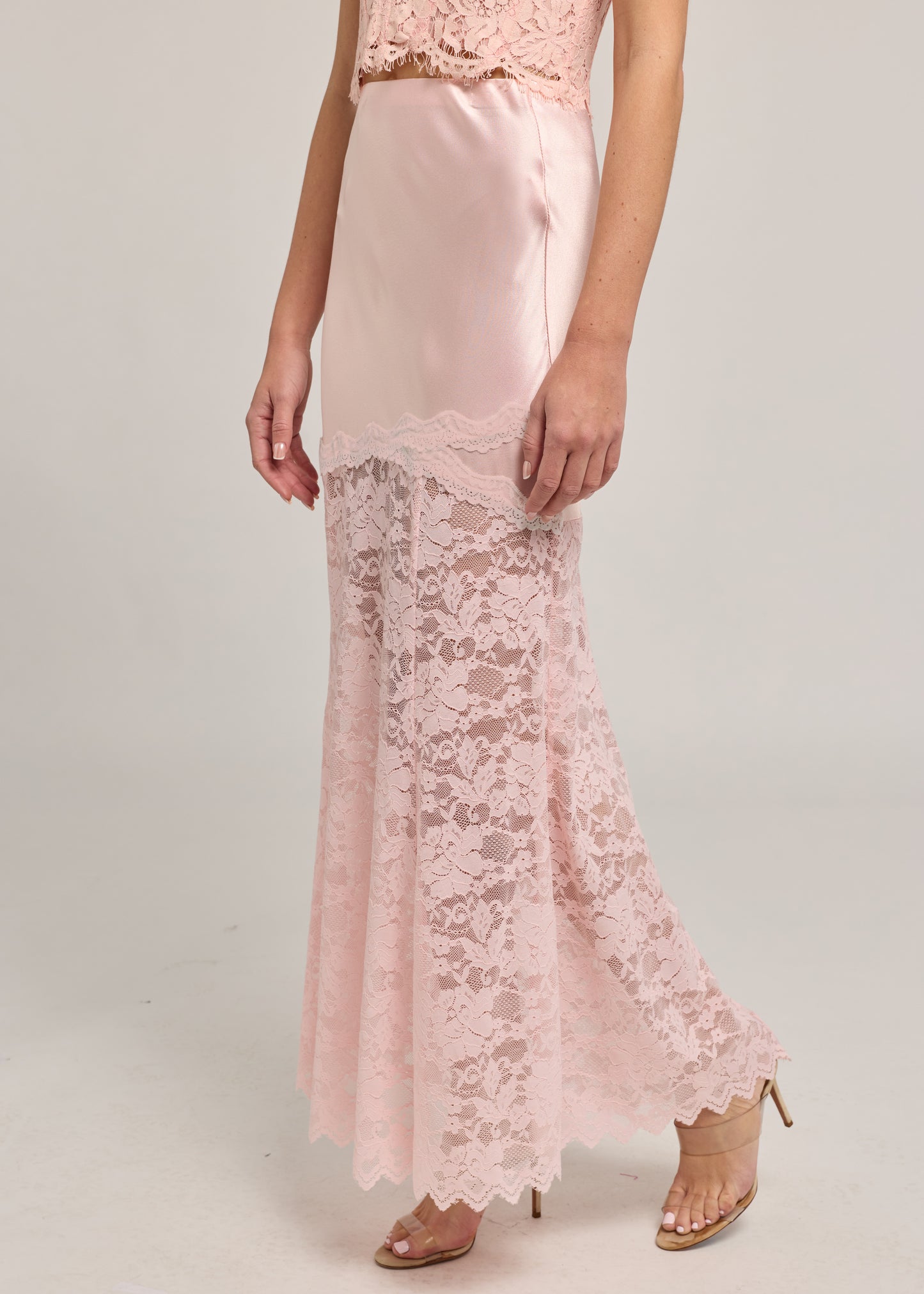 PERRINE LACE COMBO SATIN SKIRT