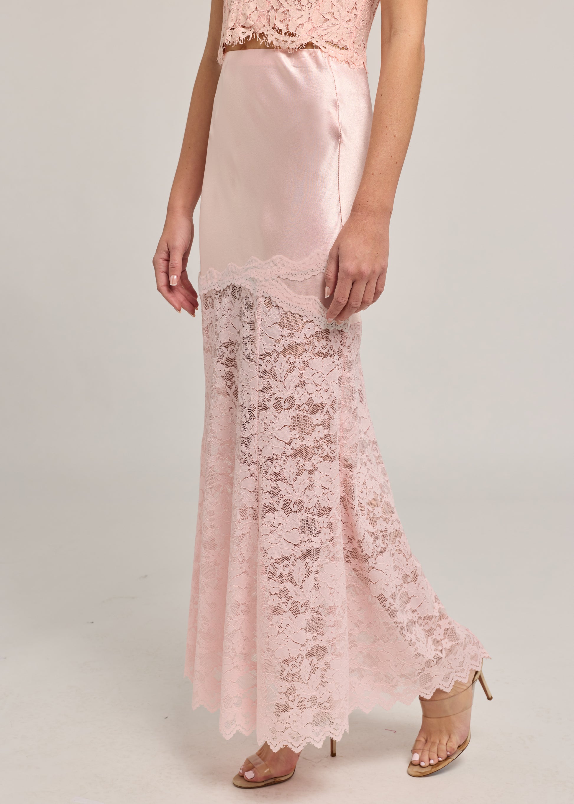 PERRINE LACE COMBO SATIN SKIRT