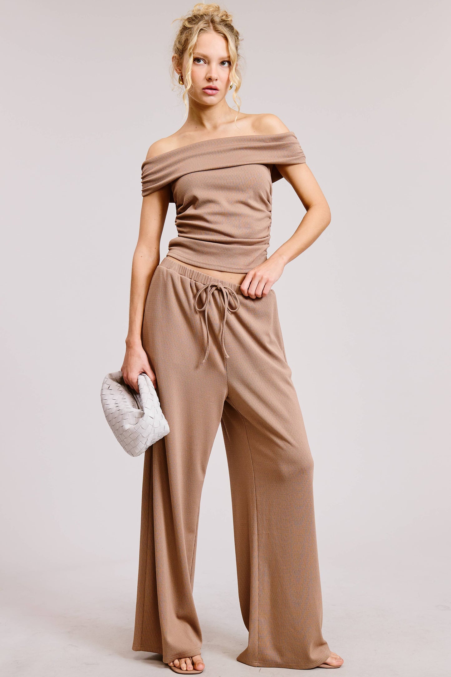Mimosa - Off Shoulder Pants Set with Ruched Top