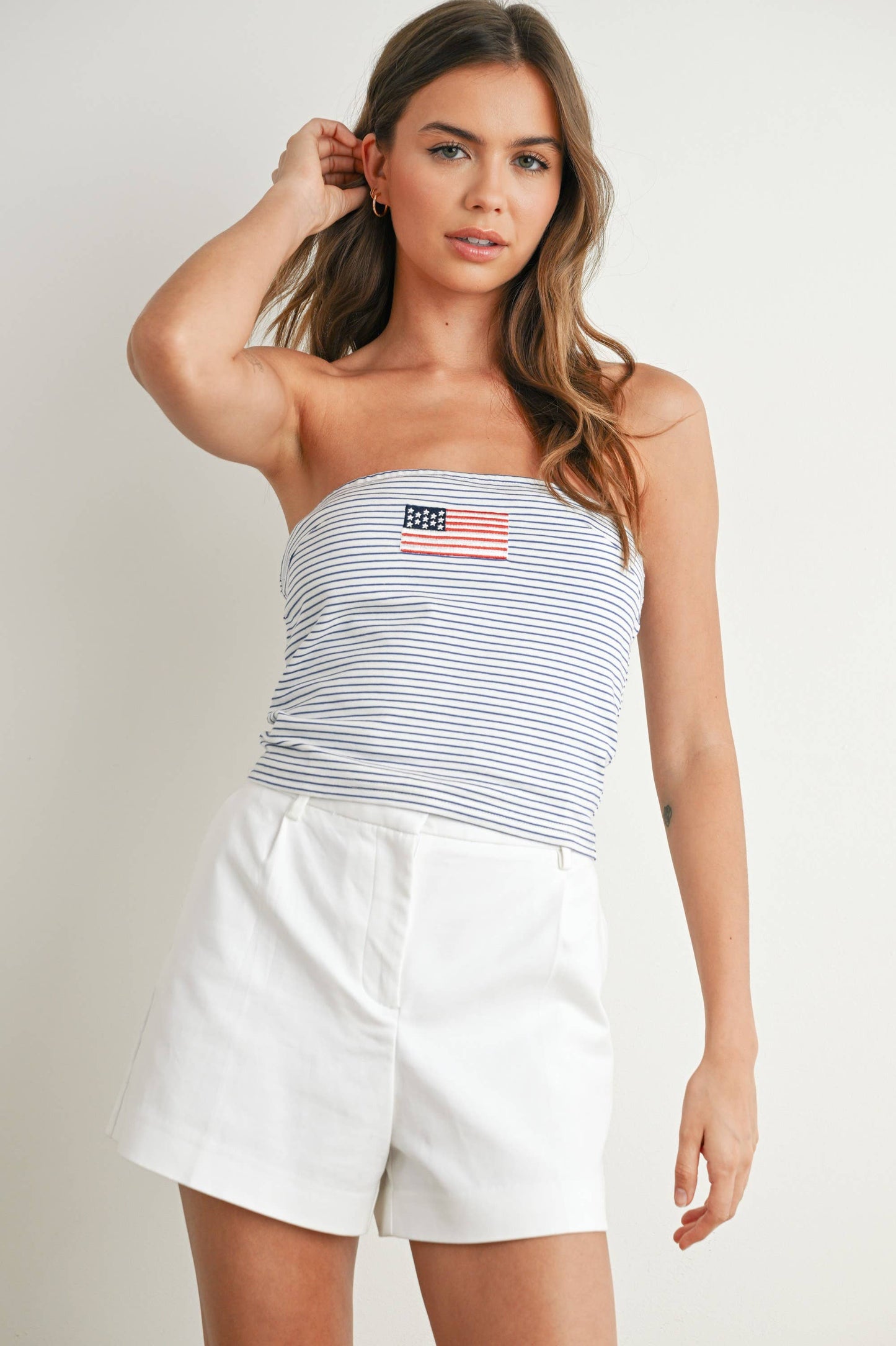BUTTERMELON - Stars and Stripes Tube Top - BMT7755 - IVORY / BLUE / S