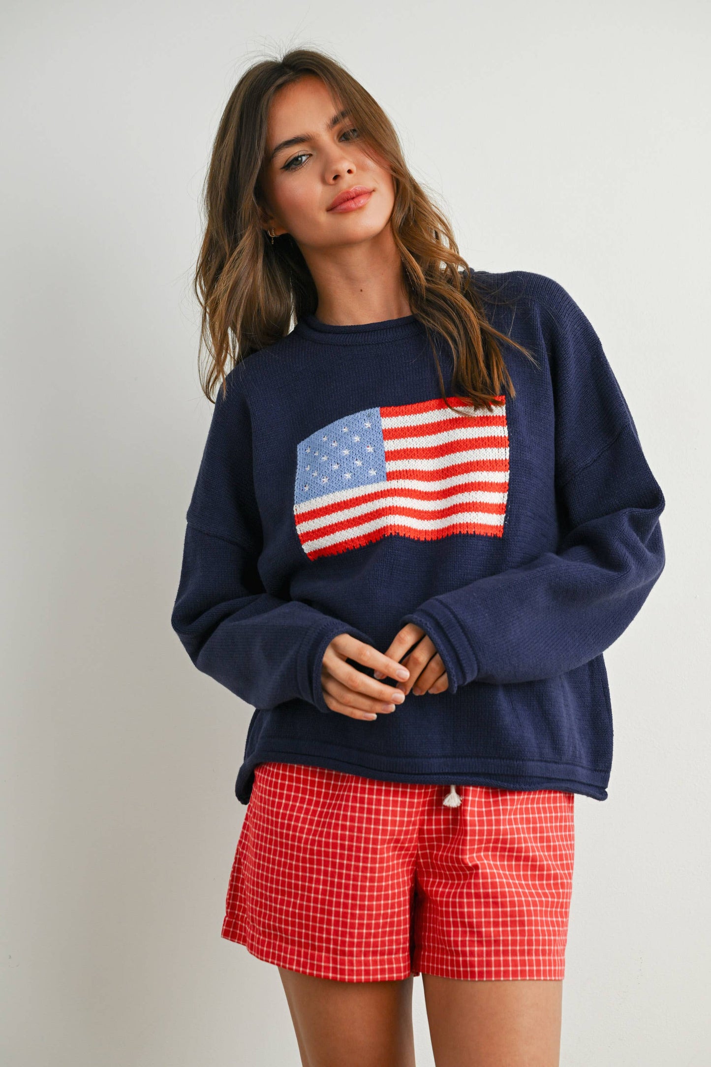 BUTTERMELON - Graphic Knit Long Sleeve Top - BMW7907 - NAVY MULTI / M