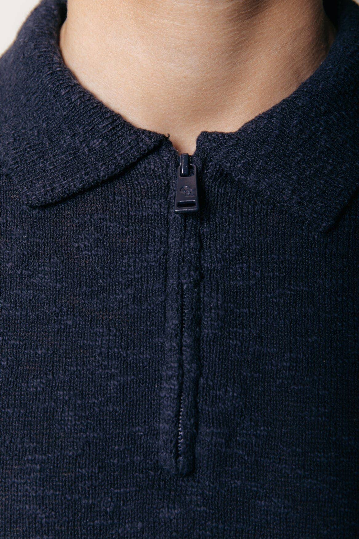 Colourful Rebel - Toby Slub Zip Polo | Deepest Blue